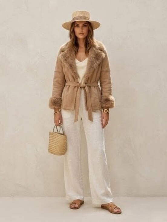 Twenty Twenty Jackets & Blazers - ✨ Twenty Twenty Size L Tan Faux Suede & Fur Belted Wrap Jacket 🧥 Cozy & Chic